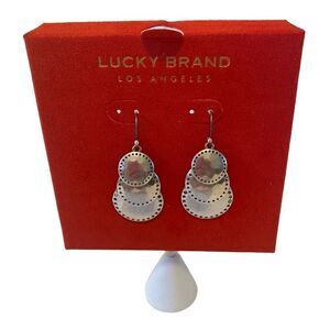 Lucky Brand Graduated Circle Drop Earrings in Hammered Silver Tone